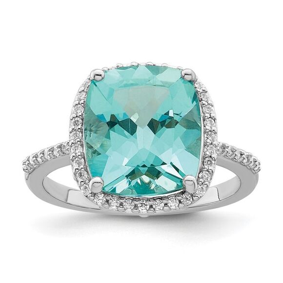 Kazi Luxury Sterling Silver Rhodium-plated Light Blue Crystal CZ Halo Ring